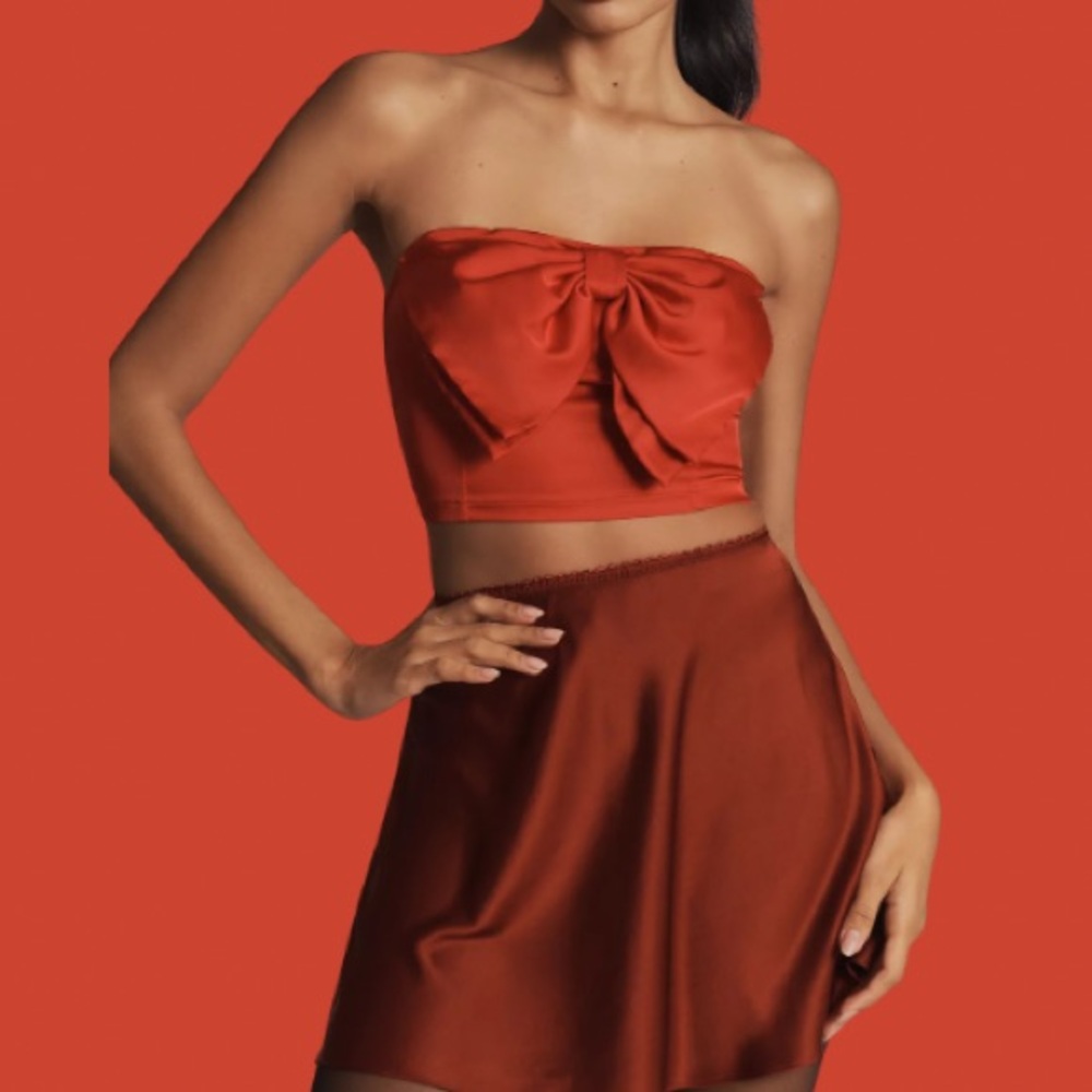 NWT By Anthropologie Elegant Silky Red Bow Bandeau Top
